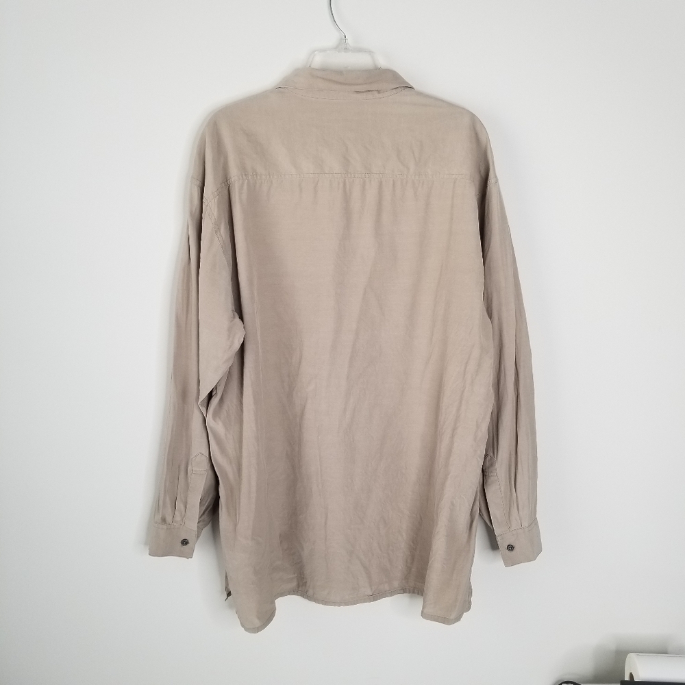 Perry Ellis Silk Blend Long Sleeve Button Down Tan/Beige Shirt Size XL - Picture 8 of 10